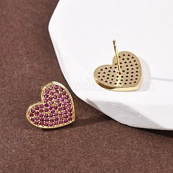 Heart Brass Micro Pave Cubic Zirconia Stud Earrings&nbsp;EJEW-H178-01G-01