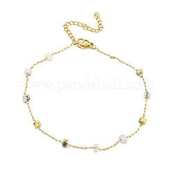 Natural Mixed Gemstone Column Beaded Anklet with PVD Vacuum Plating Golden 304 Stainless Steel Chains for Women&nbsp;AJEW-Z008-03