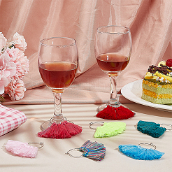 18Pcs 18 Colors Polycotton Tassel Fan Shape Wine Glass Charms&nbsp;AJEW-BC0003-93