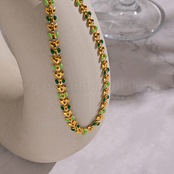 304 Stainless Steel Enamel Green Leaf Link Chain Necklaces for Women&nbsp;OR8327