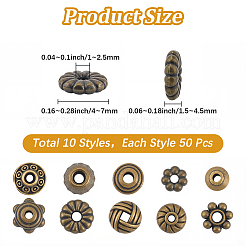 500Pcs 10 Styles Tibetan Style Beads&nbsp;TIBEB-PA0001-12