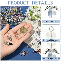 40Pcs 4 Styles Transparent Glass & Alloy Pendants&nbsp;PALLOY-YW00154