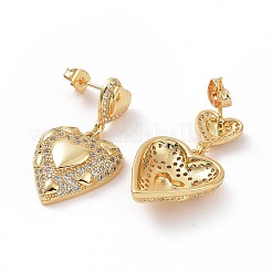 Clear Cubic Zirconia Heart Dangle Stud Earrings&nbsp;EJEW-F304-07G