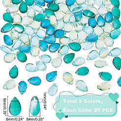 100Pcs 5 Colors Transparent Glass Charms&nbsp;GGLA-GA0001-04