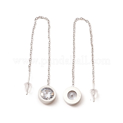 Crystal Rhinestone Flat Round Long Dangle Stud Earrings&nbsp;EJEW-A067-06P