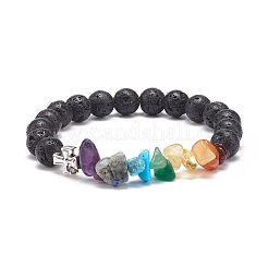 Natural & Synthetic Gemstone Chips Stretch Bracelet with Alloy Cross&nbsp;BJEW-JB08583