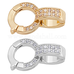 12Pcs 2 Colors Brass Micro Pave Clear Cubic Zirconia Fold Over Clasps&nbsp;KK-BBC0018-86