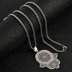 201 Stainless Steel Hollow Religion Hamsa Hand Pendant Necklaces&nbsp;LS-NJEW-M086-01P
