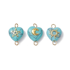 Mixed Gemstone Heart Links Connector Charms with Golden Tone Sun Moon Star Metal Slices&nbsp;PALLOY-JF02762
