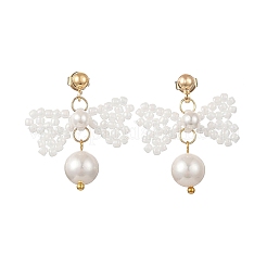 Glass Seed Bead and Shell Pearl Bead Dangle Earrings&nbsp;EJEW-MZ00766-02