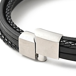 Cowhide Multi-strand Bracelet with 304 Stainless Steel Magnetic Clasps&nbsp;BJEW-H552-02P