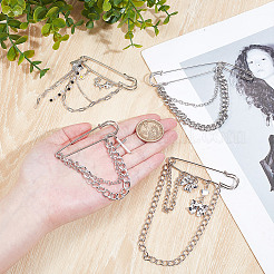 4Pcs 4 Styles Zinc Alloy Hanging Chain Brooches&nbsp;JEWB-DR0001-06