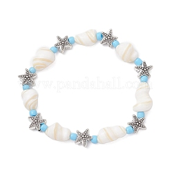 Ocean Theme Natural Shell & Alloy Beaded Stretch Bracelets for Men Women&nbsp;BJEW-JB12387-03