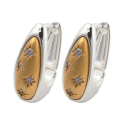 Two Tone Brass Micro Pave Clear Cubic Zirconia Hoop Earrings&nbsp;EJEW-U055-25B-GS