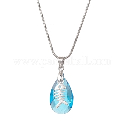 Ocean Alloy Sea Animal and Faceted Glass Teardrop Pendant Brass Round Snake Chain Necklaces for Women&nbsp;NJEW-JN05915-02