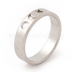 Non-Tarnish 201 Stainless Steel Moon and Star Finger Ring for Women&nbsp;RJEW-A006-02P