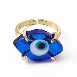 Lampwork Oval with Evil Eye Open Cuff Ring&nbsp;RJEW-I086-13G