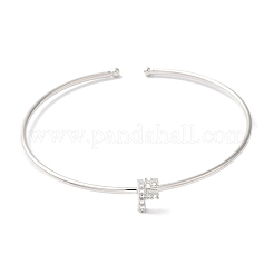 Rack Plating Brass Micro Pave Clear Cubic Zirconia Letter Open Cuff Bangles&nbsp;BJEW-A018-01P-F