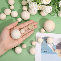50Pcs 5 Styles Natural Wooden Round Ball&nbsp;WOOD-GL0001-11