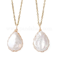 Baroque Natural Keshi Pearl Teardrop Pendant 304 Stainless Steel Cable Chain Necklaces for Women&nbsp;NJEW-JN05757