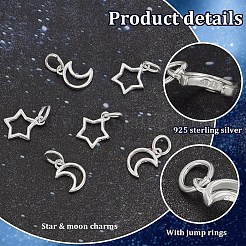 6Pcs 2 Styles 925 Sterling Silver Hollow Star & Moon Charms&nbsp;STER-PH0002-81
