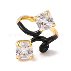 Rhombus Brass Micro Pave Clear Cubic Zirconia Adjustable Rings&nbsp;RJEW-U009-13G