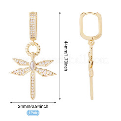 1Pair Elegant Brass Clear Cubic Zirconia Dragonfly Hoop Earrings&nbsp;EJEW-TA0008-62