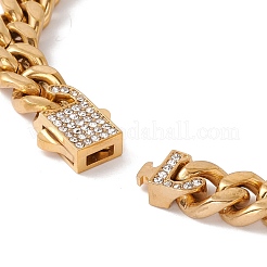 Ion Plating(IP) 304 Stainless Steel Curb Chains Bracelet with Crystal Rhinestone Padlock Clasp for Women&nbsp;BJEW-E107-01G-01