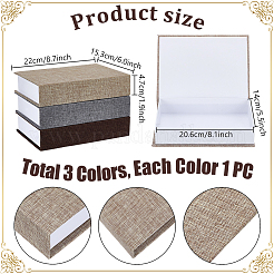 3Pcs 3 Colors Burlap Fake Book Model Simulation Book&nbsp;AJEW-PH0008-14