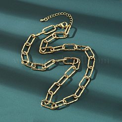 Brass Textured Paperclip Chain Necklaces&nbsp;NJEW-A042-15G