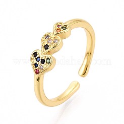 Brass Micro Pave Cubic Zirconia Cuff Rings for Women&nbsp;KK-T071-61G