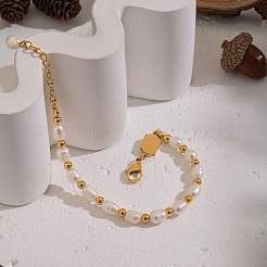 304 Stainless Steel & Natural Freshwater Pearl Beaded Bracelets for Women&nbsp;BJEW-B162-02G