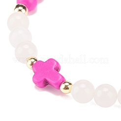 Synthetic Turquoise(Dyed) & Hematite & Natural White Jade Beaded Stretch Bracelet with Cross&nbsp;BJEW-JB08287-04