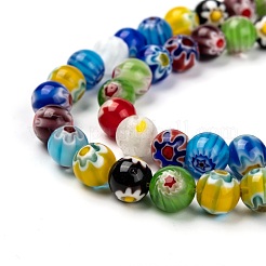 Millefiori Glass Round-Single Flower Bead Strands&nbsp;LK14