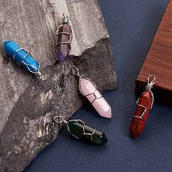 5Pcs 5 Style Natural Gemstone Pendants&nbsp;G-SZ0001-13