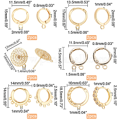 12Pcs 2 Style Brass Huggie Hoop Earring with 2Pcs Ring Stud Earring Findings&nbsp;KK-PH0002-84