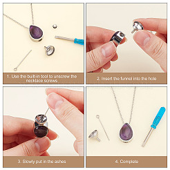 Natural Amethyst Teardrop Urn Ashes Pendant 304 Stainless Steel Cable Chain Necklaces&nbsp;NJEW-OC0001-09C
