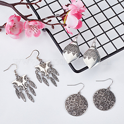 3 Pairs 3 Style Bohemia Teardrop & Flat Round & Triangle Alloy Geometry Dangle Earrings for Women&nbsp;EJEW-AN0002-25