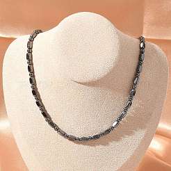 Round Cuboid Synthetic Non-Magnetic Hematite Beaded Necklaces&nbsp;NJEW-R020-05