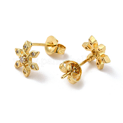 Rack Plating Brass Micro Pave Clear Cubic Zirconia Snowflake Ear Studs&nbsp;EJEW-F301-13