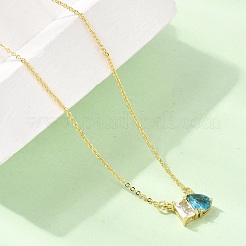 Brass Pave Cubic Zirconia Rectangle & Teardrop Pendant Cable Chain Necklaces&nbsp;KK-CBAB173-05G-05