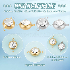 16Pcs 2 Colors 304 Stainless Steel Pave Clear Cubic Zirconia Connector Charms&nbsp;STAS-UN0056-06