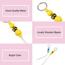 6Pcs 6 Colors Schima Wood & Cotton Cord Keychain&nbsp;KEYC-KS0001-03