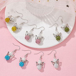 5 Pairs 5 Color Polymer Clay Rhinestone & Glass Pearl Beaded Dangle Earrings&nbsp;EJEW-JE05444-S