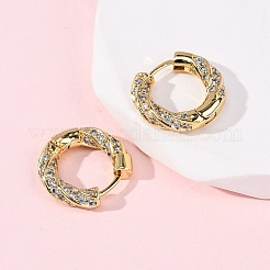 Brass Micro Pave Clear Cubic Zirconia Twist Hoop Earrings&nbsp;EJEW-K267-15G
