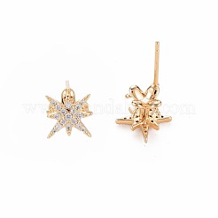 Brass Micro Pave Clear Cubic Zirconia Stud Earring Findings&nbsp;KK-S364-139