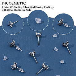3 Pairs 925 Sterling Silver Stud Earring Findings&nbsp;DIY-DC0003-38