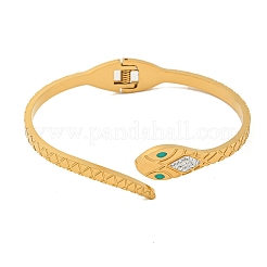 Snake 304 Stainless Steel Rhinestone Open Cuff Bangles for Women&nbsp;BJEW-P327-01A-G