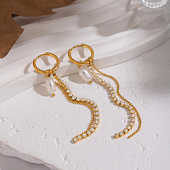 Oval 304 Stainless Steel & Freshwater Pearl Hoop Earrings&nbsp;DG4784