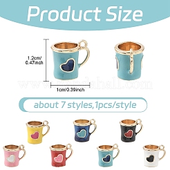 7Pcs 7 Colors Alloy Enamel Mug Cup with Heart Miniature Ornaments&nbsp;ENAM-YW0006-54